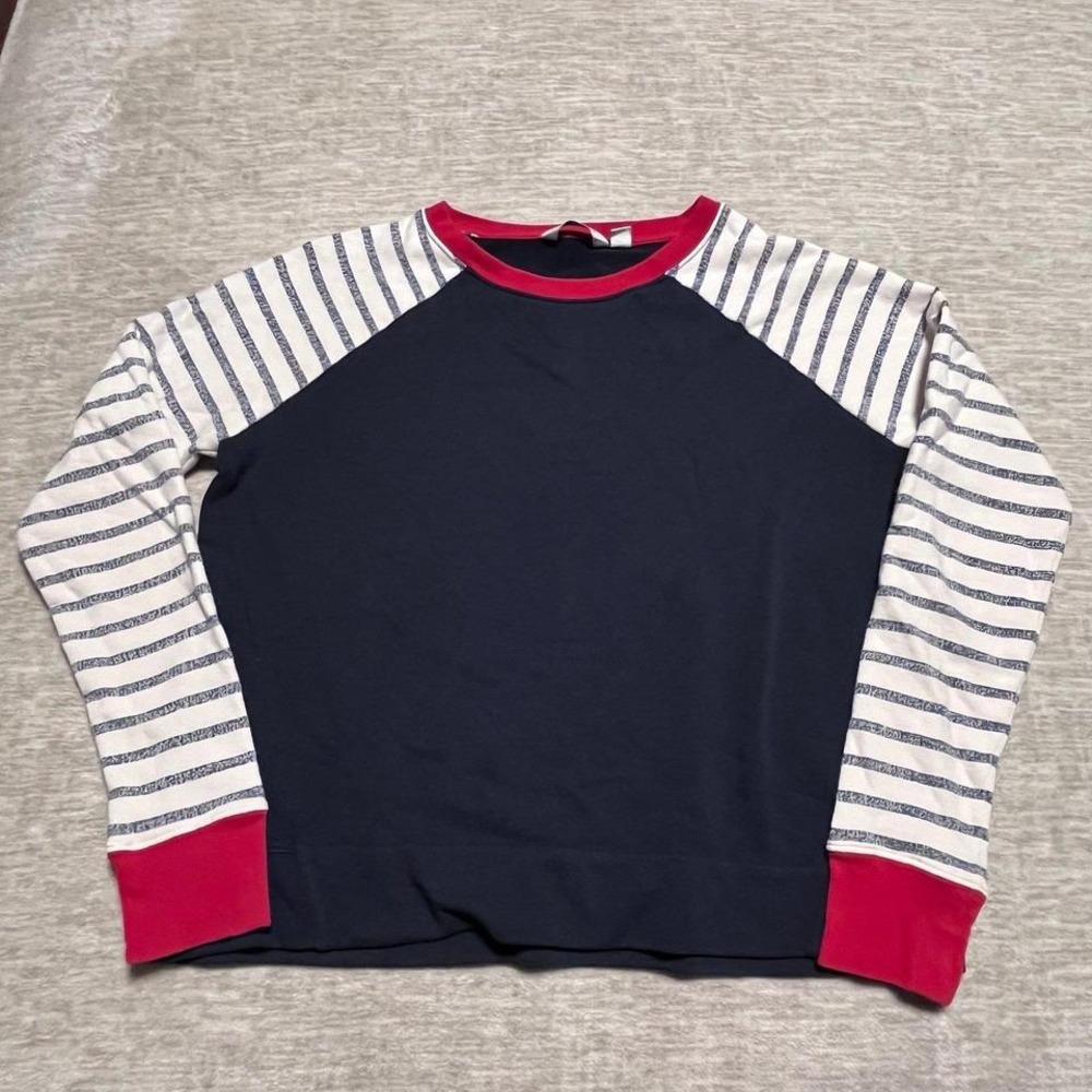 Vineyard Vines Women's Navy Blue Striped Sleeve Sweatshirt Red Trim Size L